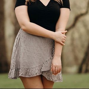 Grey and White Striped Wrap Skirt
